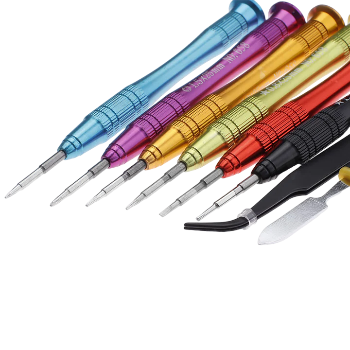 The essential tools for phone repair include screwdrivers, spudger, tweezers, plastic opening tools, suction cup, heat gun, pry tools, ESD-safe mat and wrist strap, multimeter, and adhesive/remover.