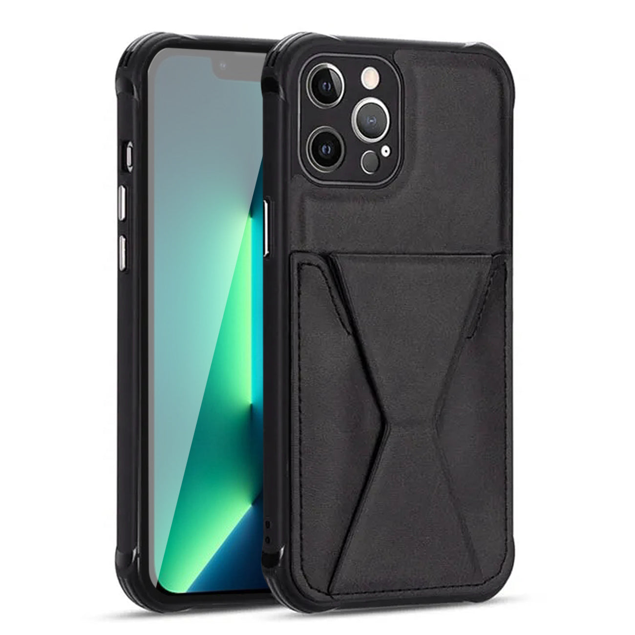 Card holder Leather phone case For Apple iPhone 14 Pro (Black)