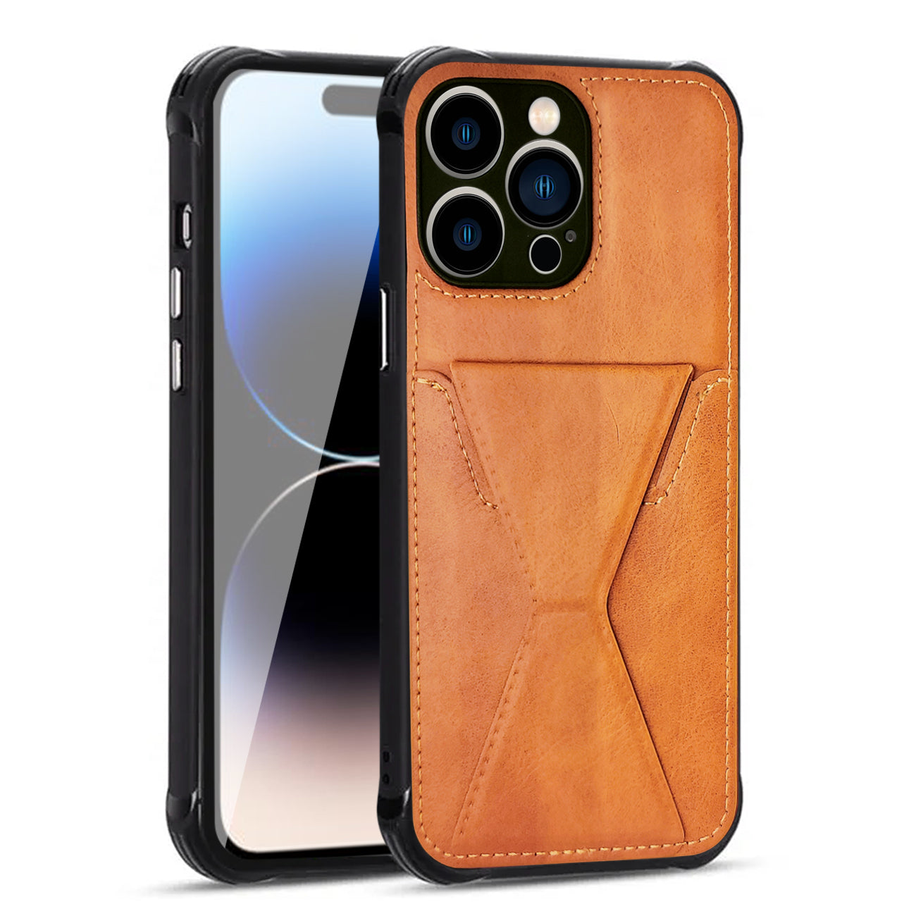 Card holder Leather phone case For Apple iPhone 14 Plus (Brown)