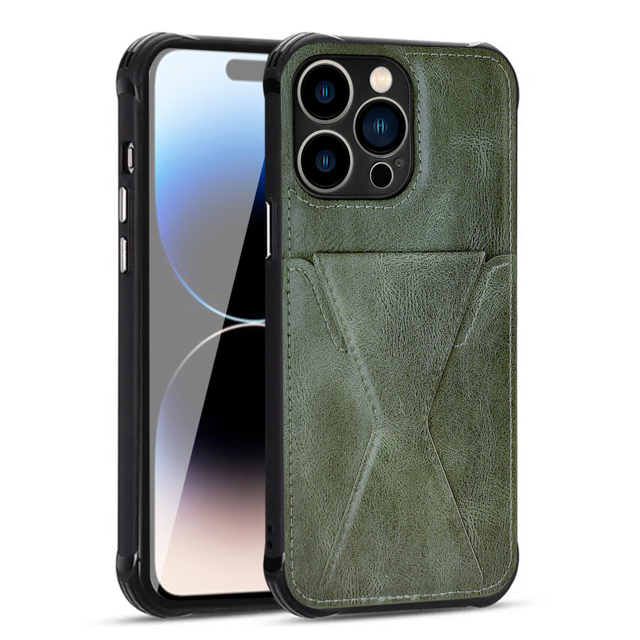 Card holder Leather phone case For Apple iPhone 14 Pro Max (Green)