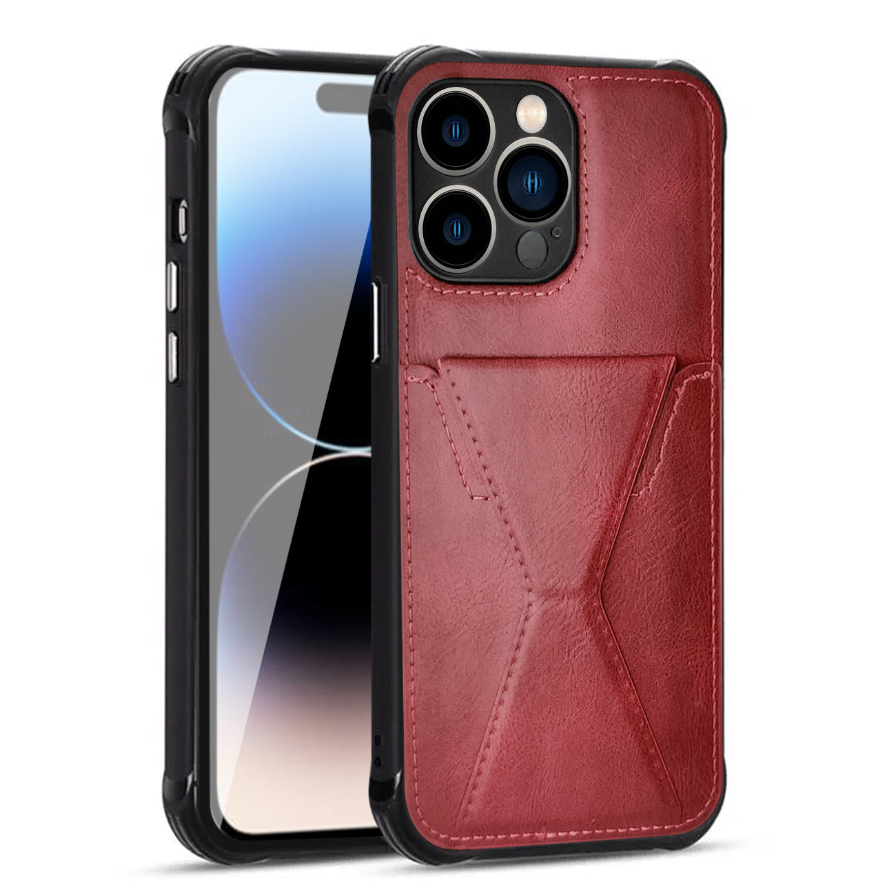 Card holder Leather phone case For Apple iPhone 14 Plus (Red)