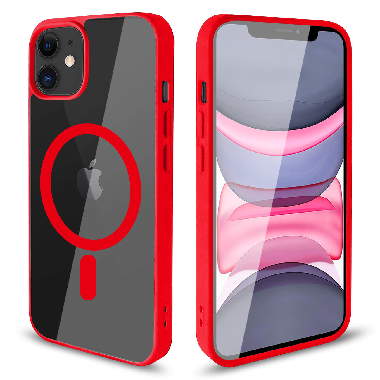Clear Dual Protection Magnetic Charging Case For iPhone 11 (Red)