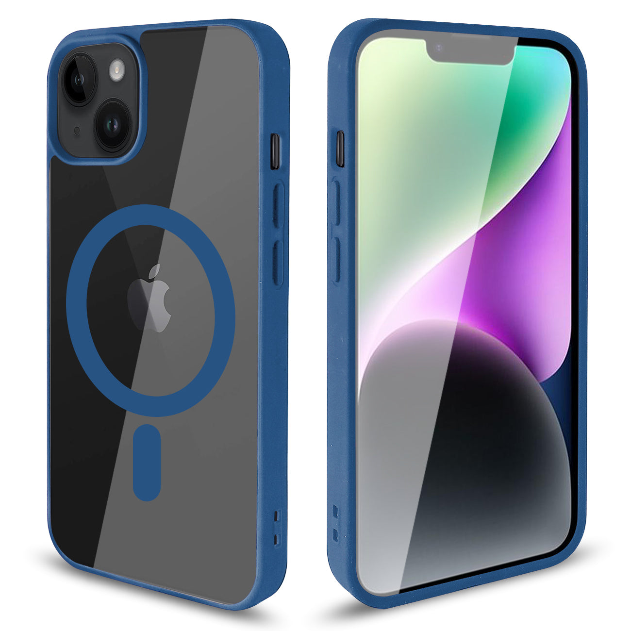 Clear Dual Protection Magnetic Charging Case For iPhone 14 (Blue)