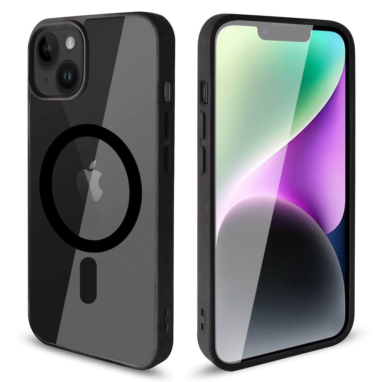 Clear Dual Protection Magnetic Charging Case For iPhone 14 Plus (Black)