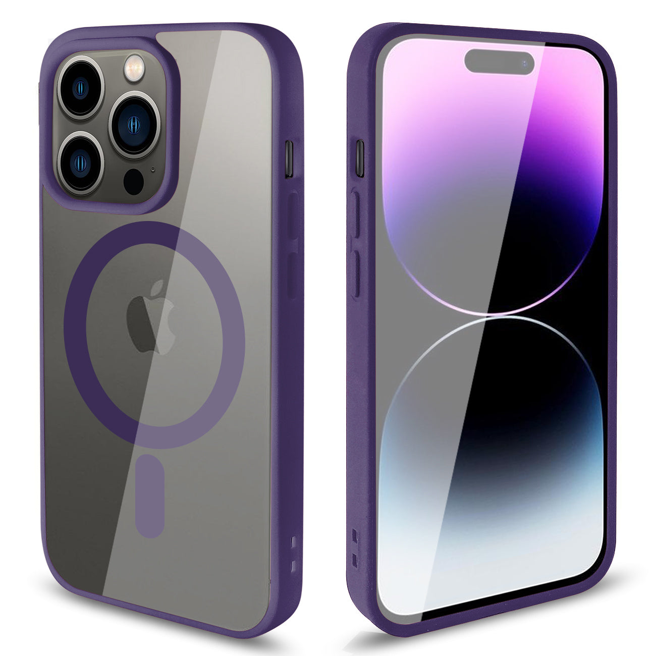 Clear Dual Protection Magnetic Charging Case For iPhone 14 Pro Max (Purple)