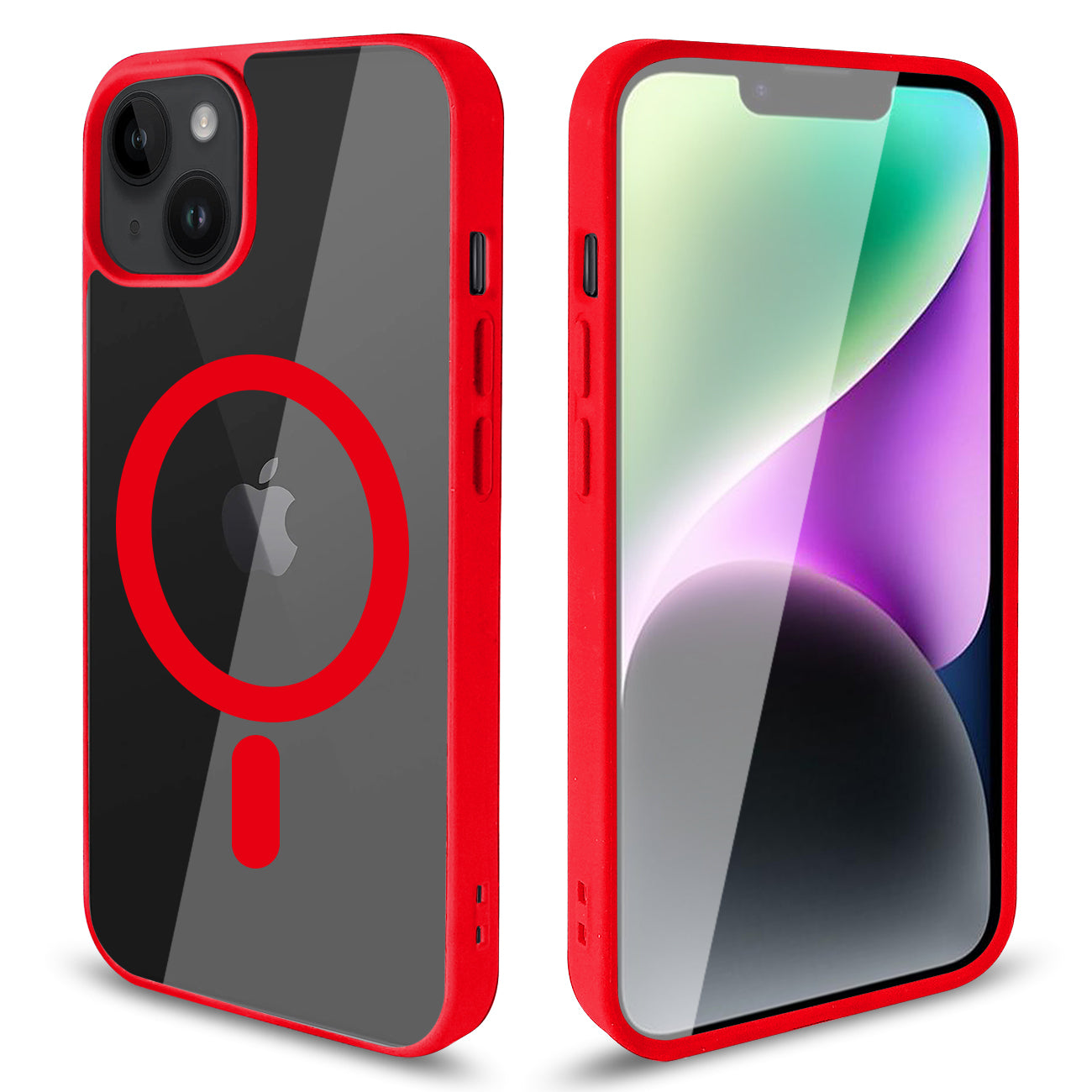 Clear Dual Protection Magnetic Charging Case For iPhone 14 (Red)