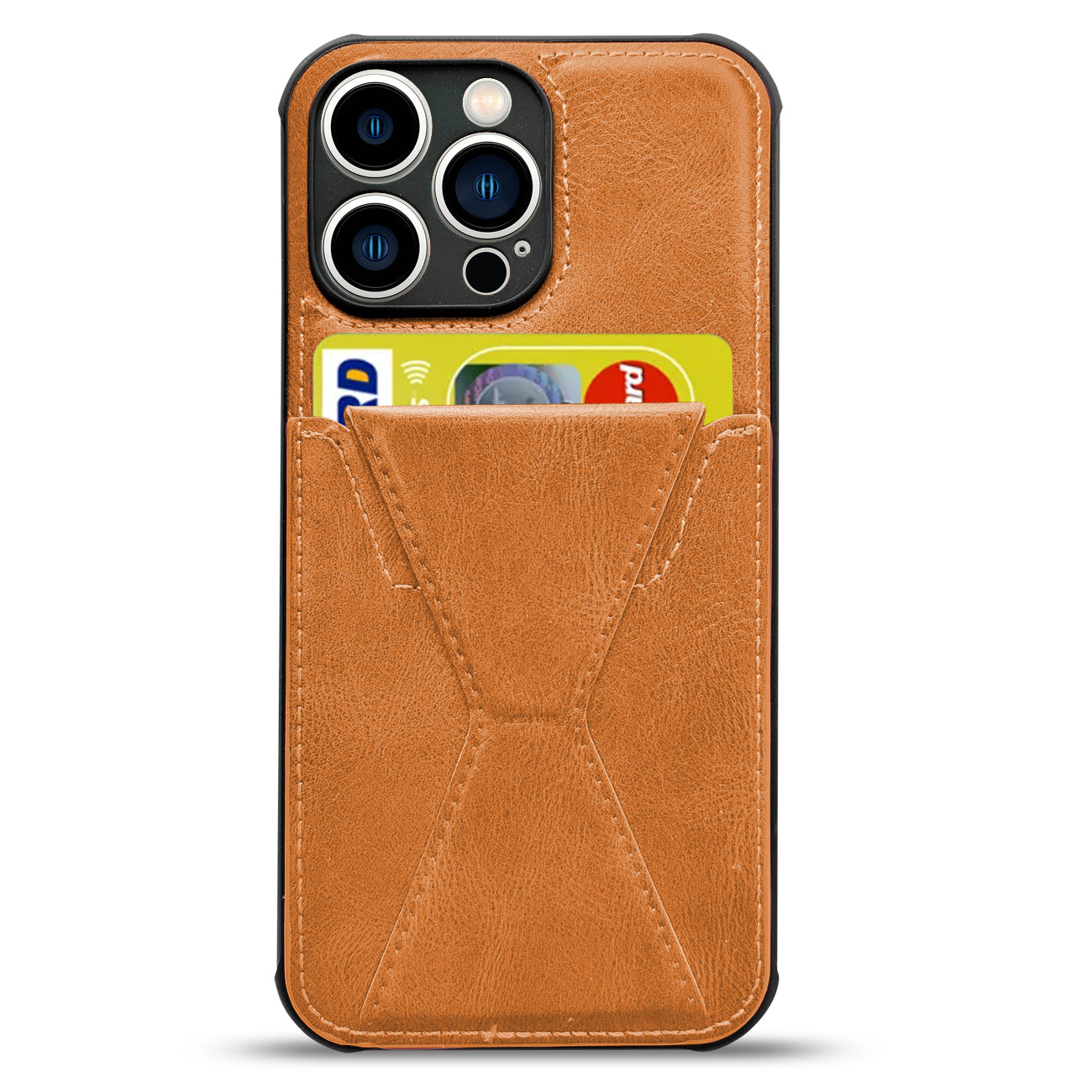 Card holder Leather phone case For Apple iPhone 14 Pro Max (Brown)