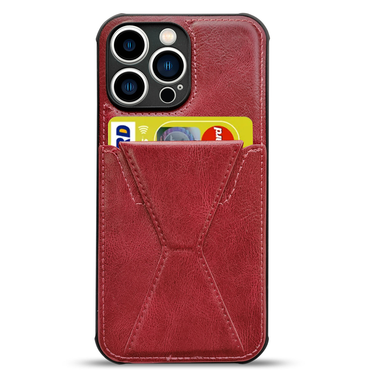 Card holder Leather phone case For Apple iPhone 14 Pro Max (Red)