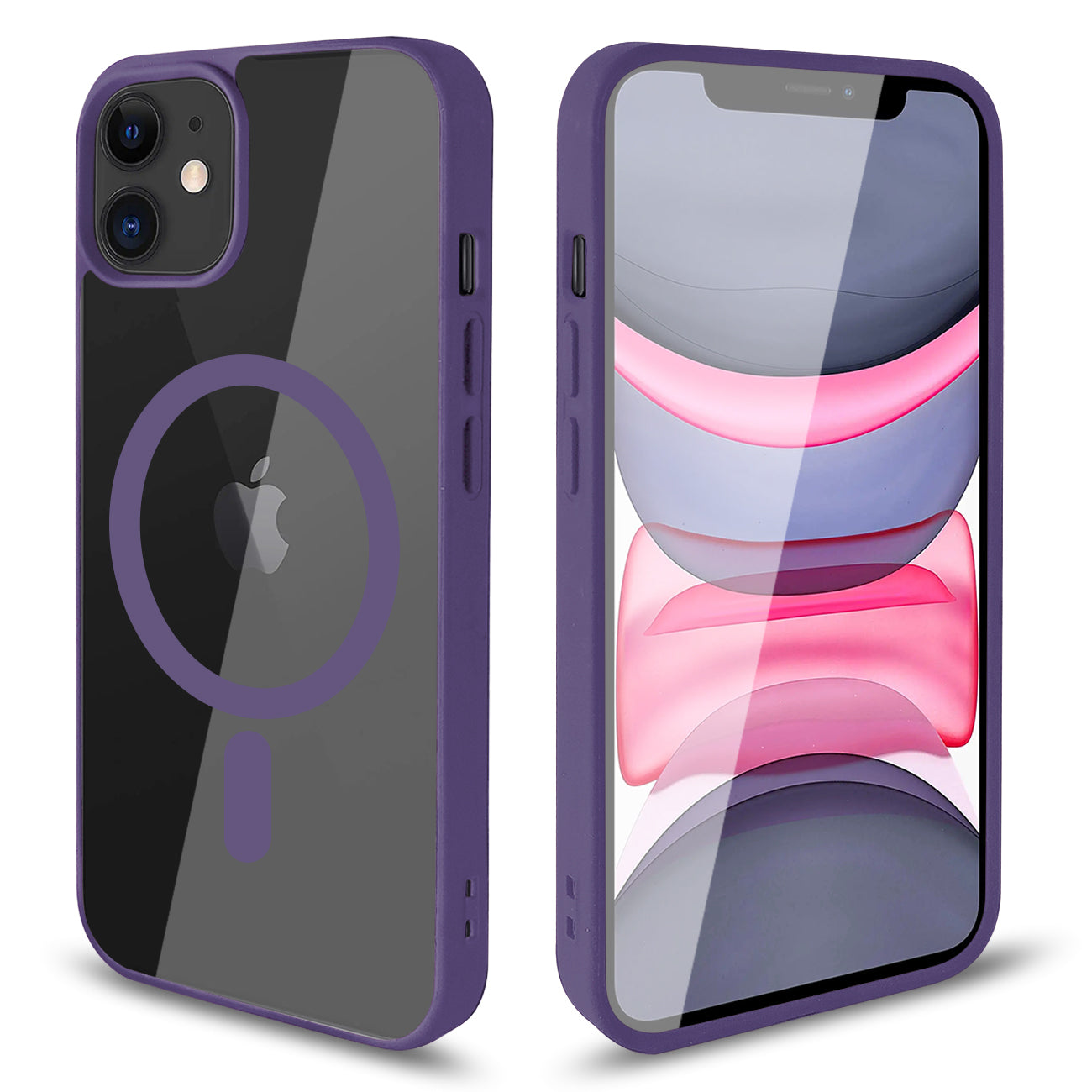 Clear Dual Protection Magnetic Charging Case For iPhone 11 (Purple)