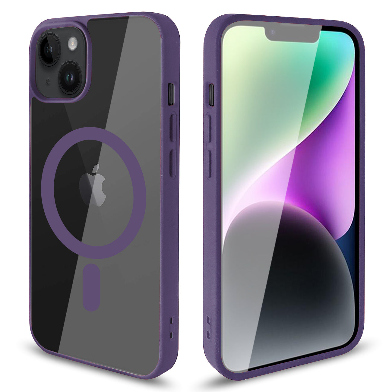 Clear Dual Protection Magnetic Charging Case For iPhone 14 (Purple)