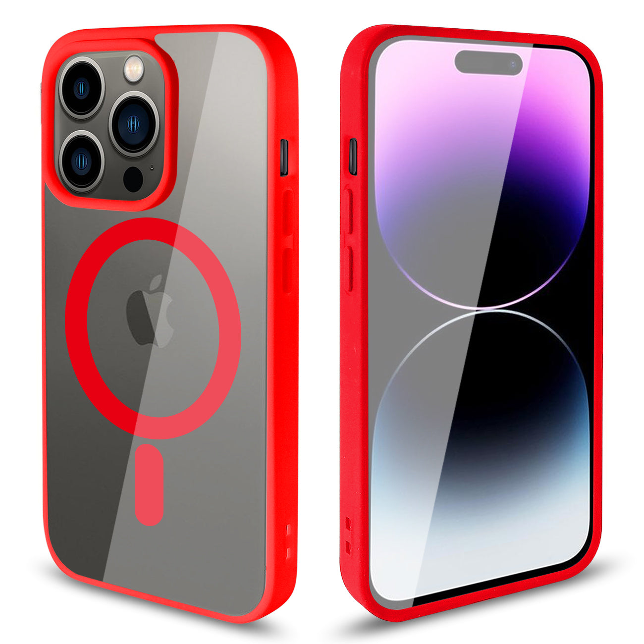 Clear Dual Protection Magnetic Charging Case For iPhone 14 Pro Max (Red)