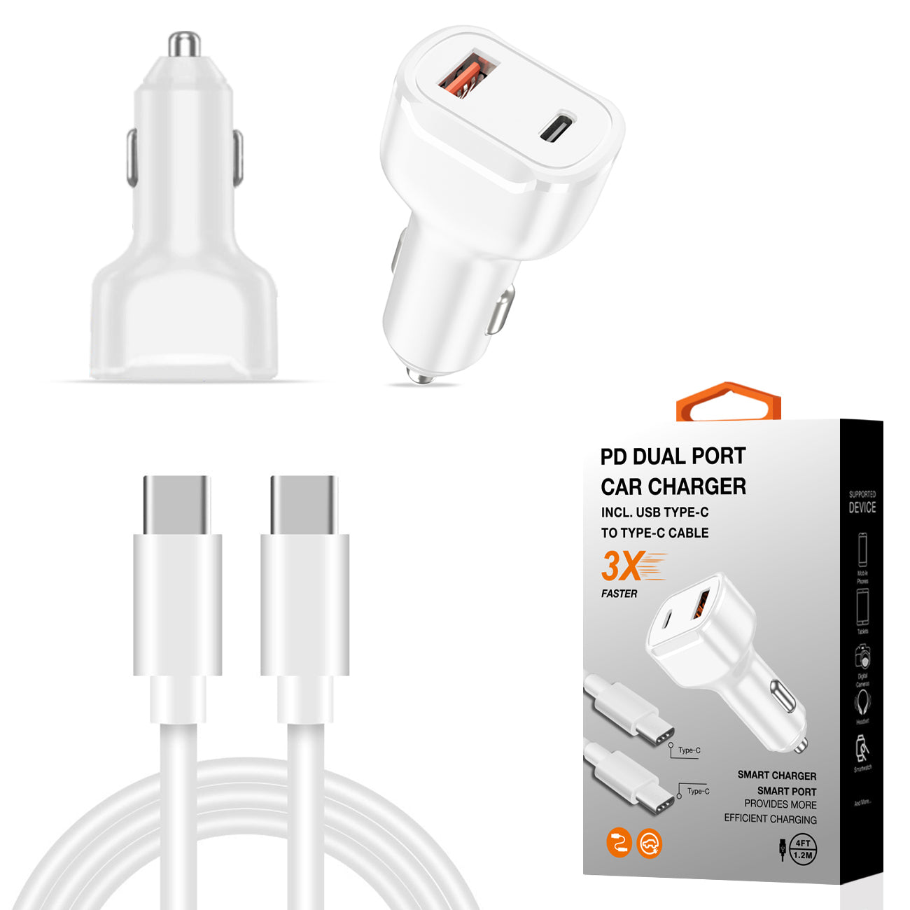 36W PD Dual Ports Travel Car Charger Adapter Fast Charging (Type-C to Type-C)