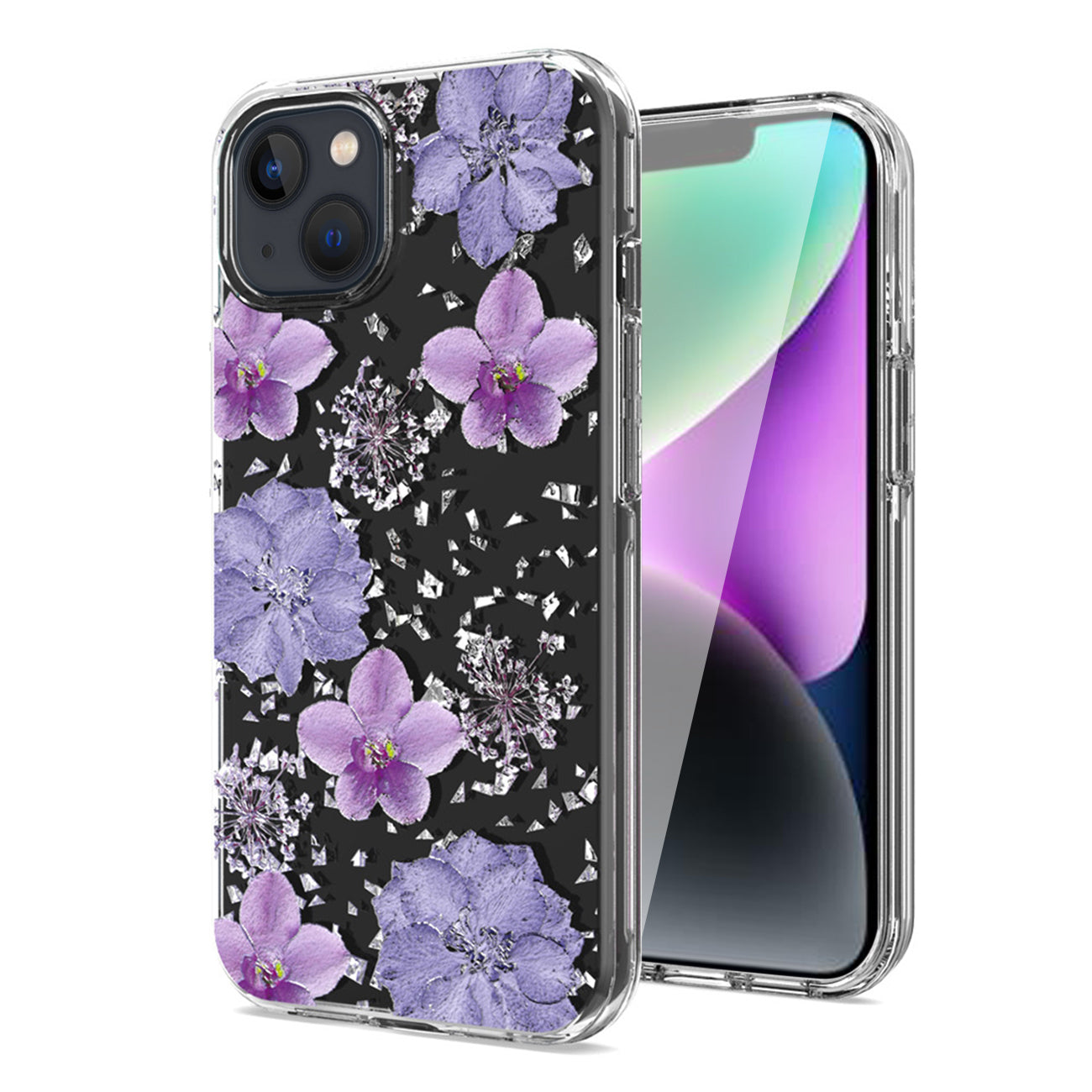Pressed dried flower Design Phone case For iPhone 14 /13 In Purple