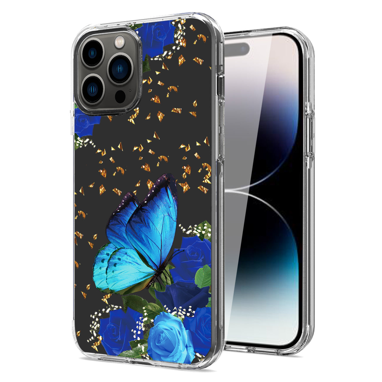 Pressed dried flower Design Phone case For iPhone 14 Pro In Blue