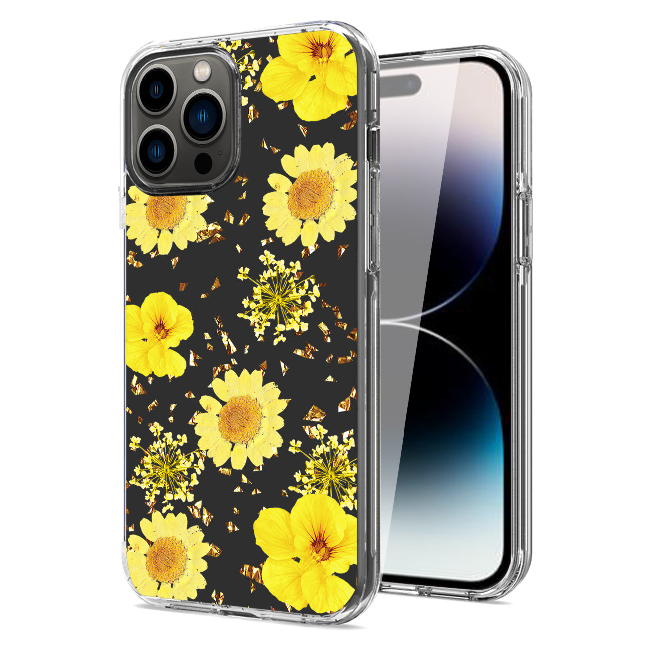 Pressed dried flower Design Phone case For iPhone 14 Pro In Yellow