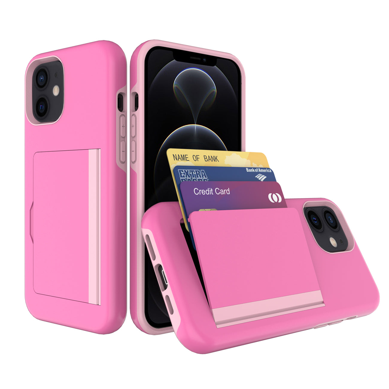 TPU PC Hybrid 2-in-1 Flip Card Holder Phone Case for Apple iPhone 12 Mini In Pink