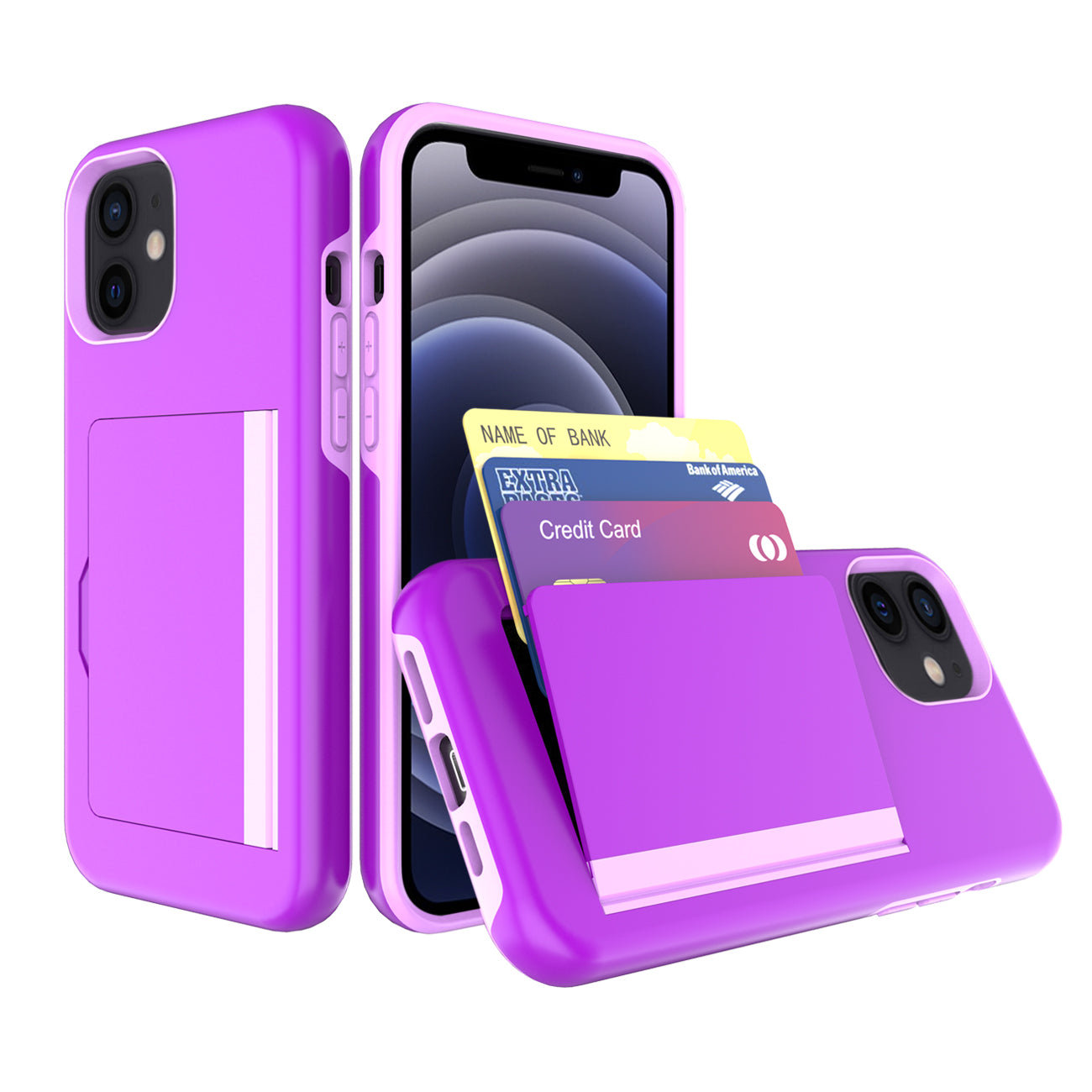 TPU PC Hybrid 2-in-1 Flip Card Holder Phone Case for Apple iPhone 12 Mini In Purple