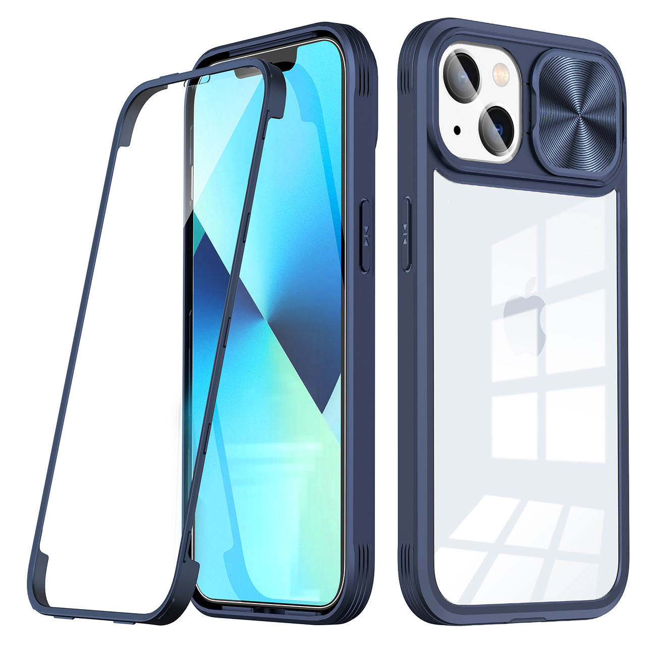 Full Protection With Mobile Phone Protective Film Slide Camera Lens Phone Case For iPhone 14 In Navy